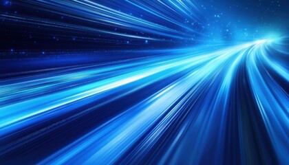 Futuristic Blue Light Streaks Showcasing High Speed Data Transfer on Dark Background with Motion Blur Technology and Abstract Design