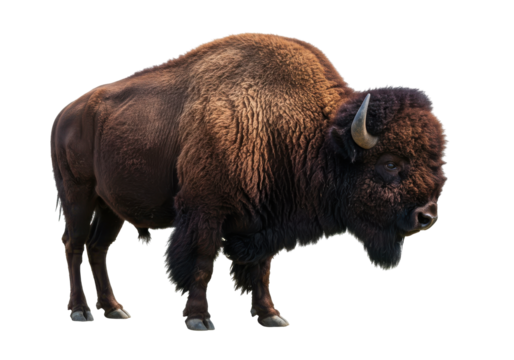 Majestic bison brown fur strong and wild against black background