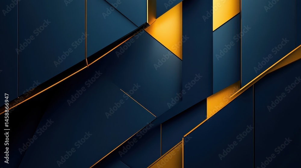 Aufkleber Geometric Abstract Background with Navy and Golden Triangles Texture Design for Modern and Luxurious Decoration and Wallpaper