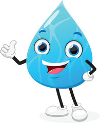 Cute blue water drop cartoon mascot character