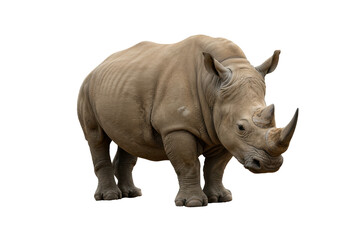 Obraz premium Majestic rhino stands strong against a black backdrop revealing its detailed skin