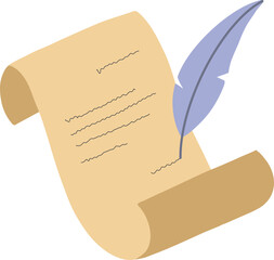 old paper letter with feather pen and ink vector illustration