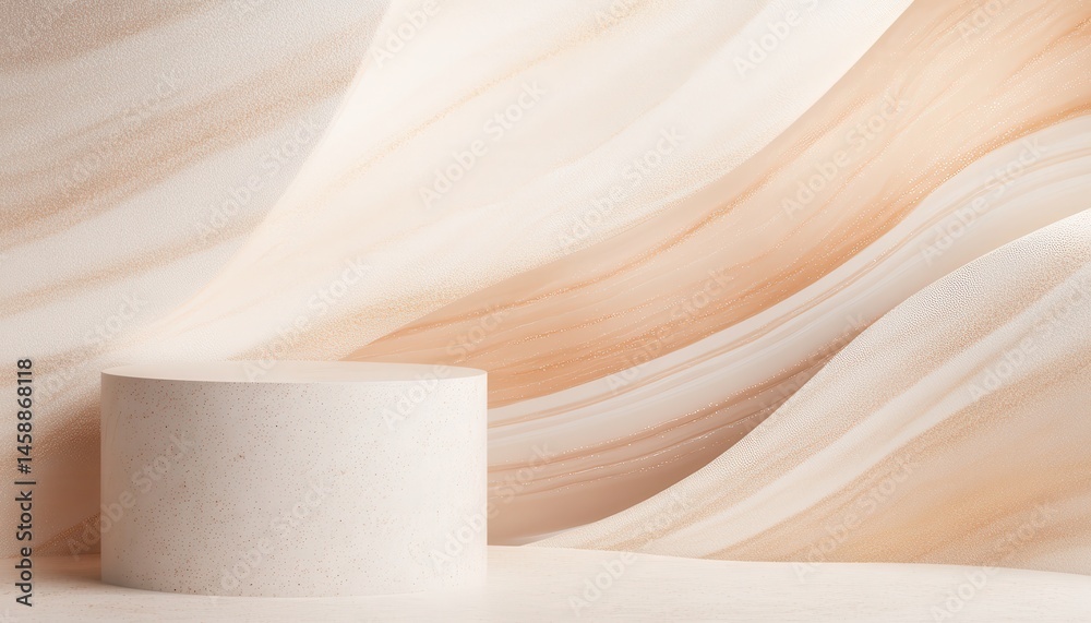 Aufkleber Minimal Beige Product Podium on Wavy Particle Background with Speckled Texture and Elegant Surface in a Modern Studio Scene for Display Presentation
