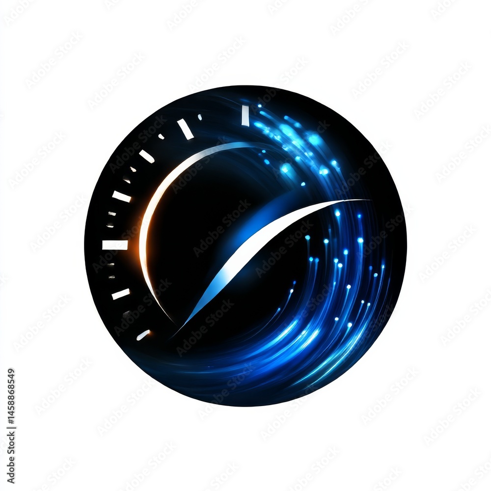 Poster Abstract Clock with Glowing Fiber Optics and Stylized Hour Markers, Round Shape Design