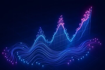 Abstract glowing line chart visualization of data representing business trading analytics and financial algorithms