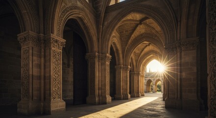 Fototapeta premium Ancient Stone Ruins with Sunlight Streaming Through Arches
