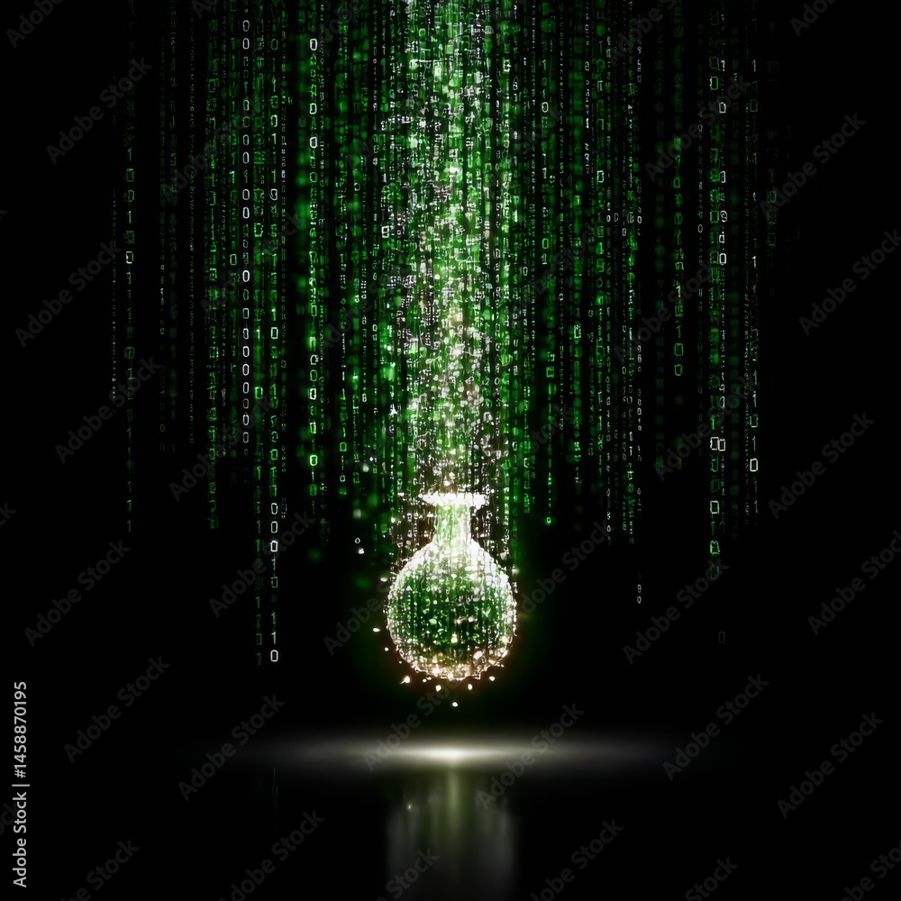Poster Digital Alchemy: The Vessel of Data Transformation in a Matrix of Green Code Streams