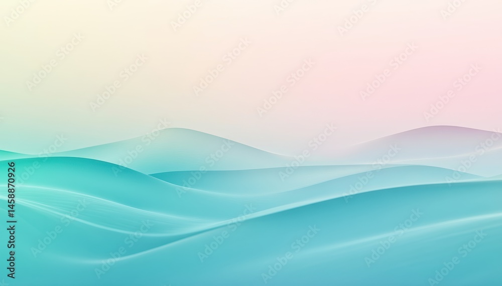 Poster Teal Blue and Light Pink Abstract Wave Background with Smooth Gradient Texture Minimalist Design for Digital Presentation or Modern Wallpaper With Pastel Colors