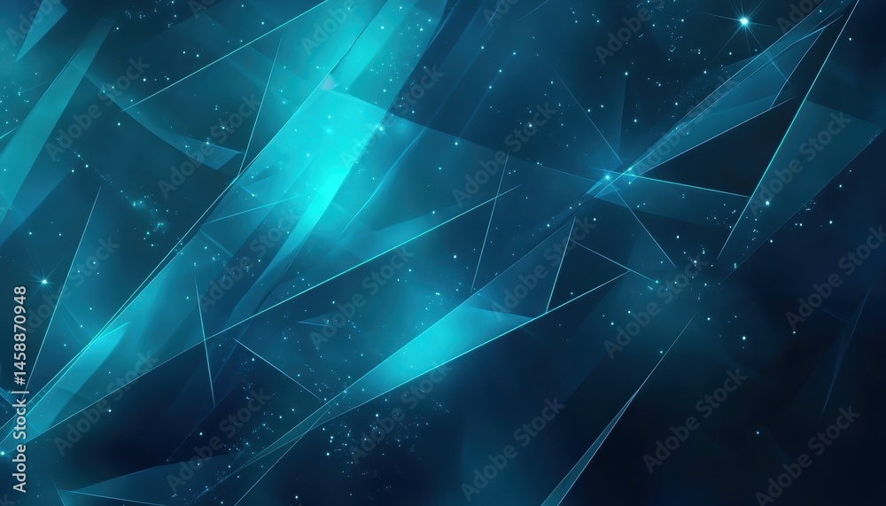 Fototapete Teal Abstract Background Featuring Geometric Shapes Lines and Dot Patterns for Modern Technology Design and Network Connections with Blue Tones and Digital Elements