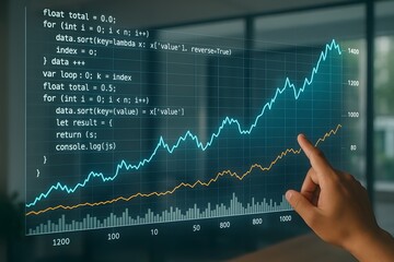 Analyzing business data with trading algorithms visualized in a digital chart illustrating growth and analytics on screen