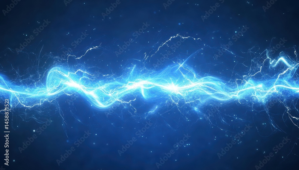 Poster vibrant blue lightning bolt energy stream on dark background abstract electric plasma wave with dyna