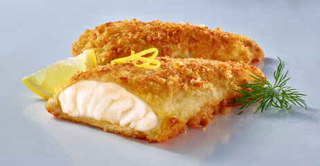 Kabeljau Filets mit Zitronenzeste, Fisch, paniert, backfisch, 