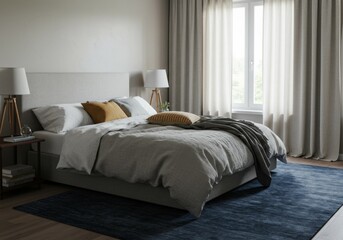 Modern Gray and Blue Bedroom Interior Design