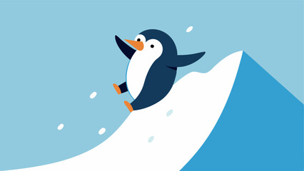 Solo Performer One adventurous penguin is illustrated making a bold slide down a steep icy hill with a big splash awaiting its arrival in the frosty water below. Its eyes are wide
