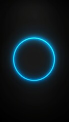 Neon Blue Circle on a Black Background, Abstract Minimalist Glowing Light Design Element
