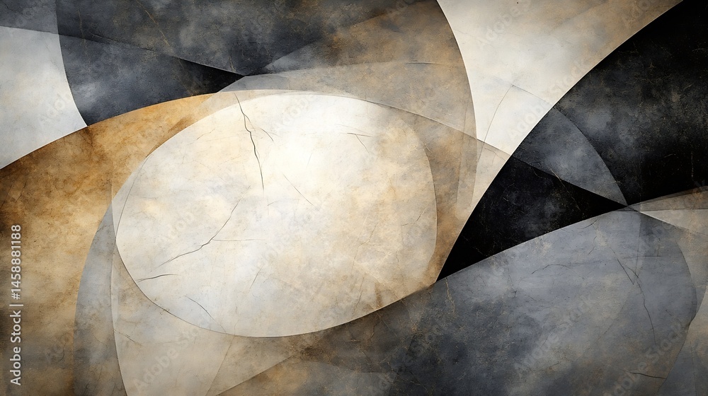 Leinwandbilder abstract geometric artwork featuring overlapping beige, grey, and black shapes with a textured, crac