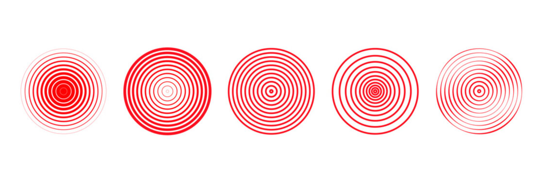 Pain localization icons. Symbols for medical design. Concentric wave pattern radiating outward from center isolated PNG