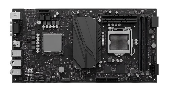 black and white minimalist sketch, a puter motherboard with a state of the art ai processor, subject on the left with copy space on the right