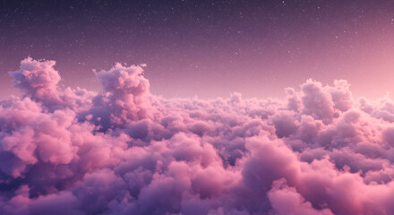 Obraz premium Fluffy white clouds drift across the bright blue sky on a sunny summer day, creating a beautiful cloudscape