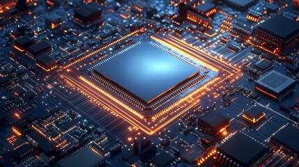 Central processing unit on a circuit board design.