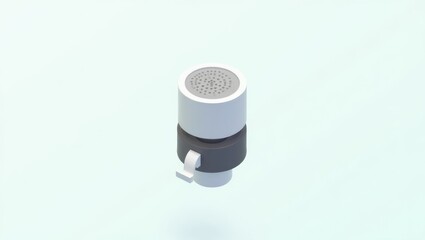 Tap Aerator. Wireless portable speaker black and white playing music on minimalistic light background for modern tech presentations or lifestyle blogs with soft shadows and clean design