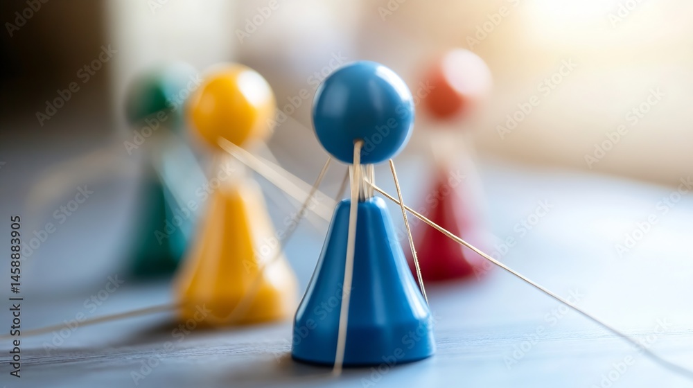 Aufkleber abstract image of interconnected colorful pegs, symbolizing teamwork, collaboration, and network con