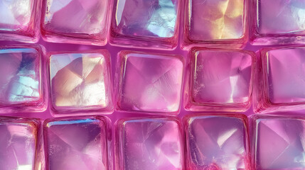 Square-shaped pastel pink beads with rainbow reflections