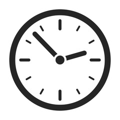 A simple flat-line-style analog clock symbol is isolated on a transparent background. Vector illustration