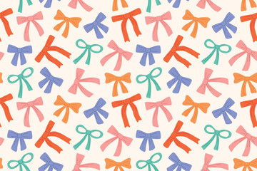 ribbon bow seamless pattern, girly, party background; is perfect for wrapping paper, textiles, stationery and festive decorations- vector illustration