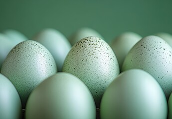 Speckled Light Green Eggs in Carton Close Up