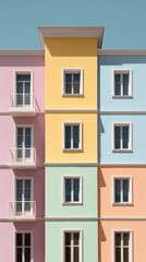 Fototapeta premium Pastel facade with simple details, a clean urban backdrop. Minimalist charm in soft daylight.