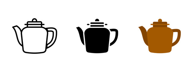 Teapot icon. Classic kettle with handle, spout and lid vector illustration. Traditional kitchen utensil and hot drink container symbol. Ceramic cookware and vintage decor sign. Appliance pictogram.