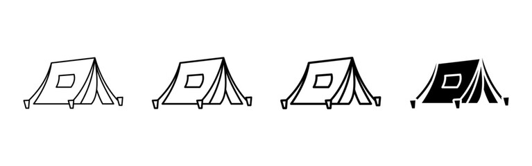 Tent icon. Classic camping tent with pitched roof and support ropes vector illustration. Outdoor shelter for hiking, travel and nature adventures symbol. Tourism sign. Wilderness pictogram. © iconostudio