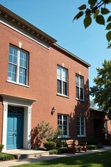 Obraz premium Contrasting Architectural Styles: Preserved Brick School Exterior Integrated with a Modern Addition Housing Public Art Gallery