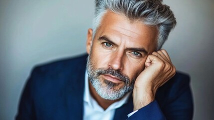 Pensive businessman reflects on challenges office setting portrait professional environment close-up emotional depth