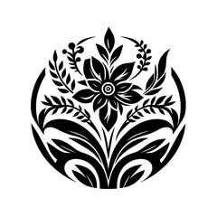 Elegant Black Floral Ornament on White Background