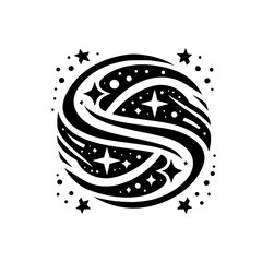 Celestial Swirls: Monochromatic Starry Illustration