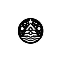 Fototapeta premium Minimalist Winter Scene: Christmas Tree & Starry Night Graphic