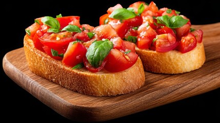 Delicious Tomato Basil Bruschetta on Toasted Bread with Garnish