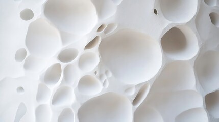 Abstract white textured surface with irregular organic holes and cavities, resembling porous stone or foam.  Ideal for backgrounds or design elements. : Generative AI