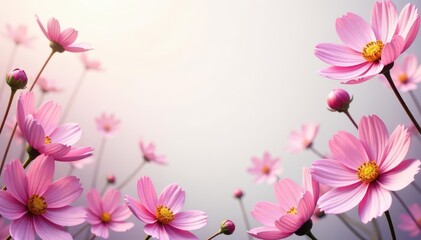 Fototapeta premium Delicate pink cosmos border, AI generated floral design , pretty, background