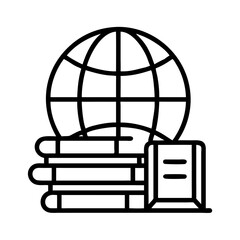 Globe with Books Icon Representing Global Education and Worldwide Learning Resources