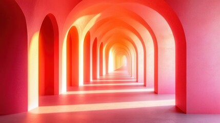 Obraz premium Sunlit Pink Archway Corridor Interior