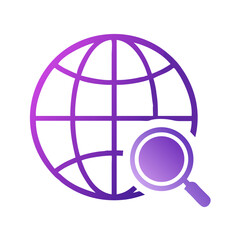 Globe with Search Icon Representing Global Knowledge and Worldwide Information Access