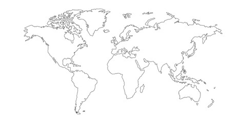 White detailed world map with country borders and oceans, perfect for educational, business, or travel-related designs. High-resolution global geography illustration.