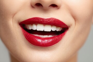 Smiling Mouth with Red Lipstick and White Teeth