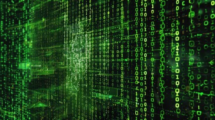 Digital code with IT security icons
