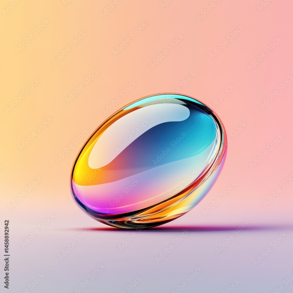 Aufkleber a vibrant iridescent glass pebble reflects a colorful rainbow spectrum under soft lighting against a