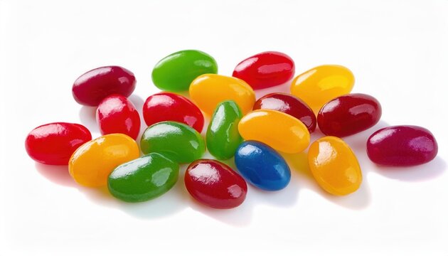 
bright colorful jelly beans on white background for easter candy design, print media, product packaging, web banners, and festive branding graphics

