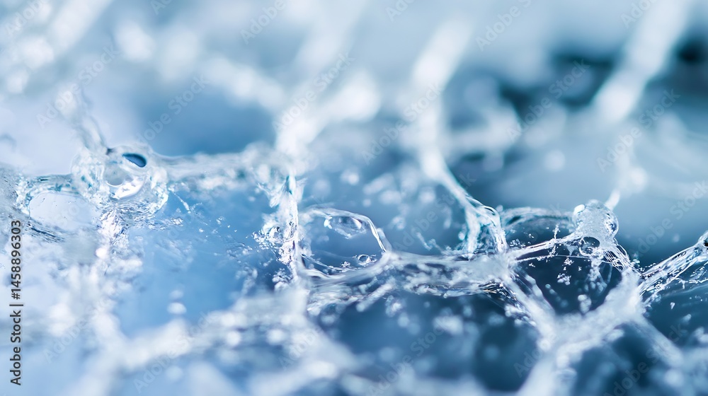 Poster abstract close-up of icy water, showing intricate crystal structures and blue hues, perfect for back